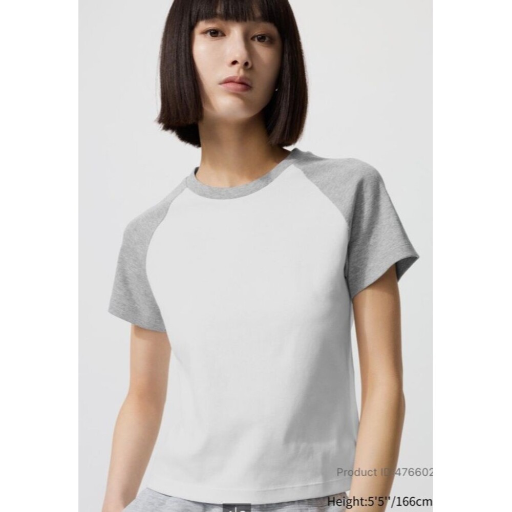 Uniqlo Women’s Crew Neck Raglan Short Sleeve Mini T-shirt Tee Large White Gray
